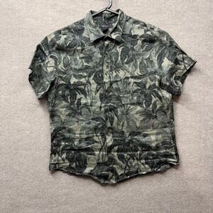 The Men's Store Bloomingdale's Linen Shirt Large Green Tropical Palm Leaf SS